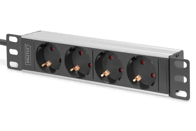 DIGITUS - Steckdosenleiste (Rack - einbaufähig) - Wechselstrom 250 V - 4000 Watt - Eingabe, Eingang CEE 7/4 - Ausgangsanschlüsse: 4 (4 x Spannung) - 1U - 25.4 cm (10") - 2 m Schnur