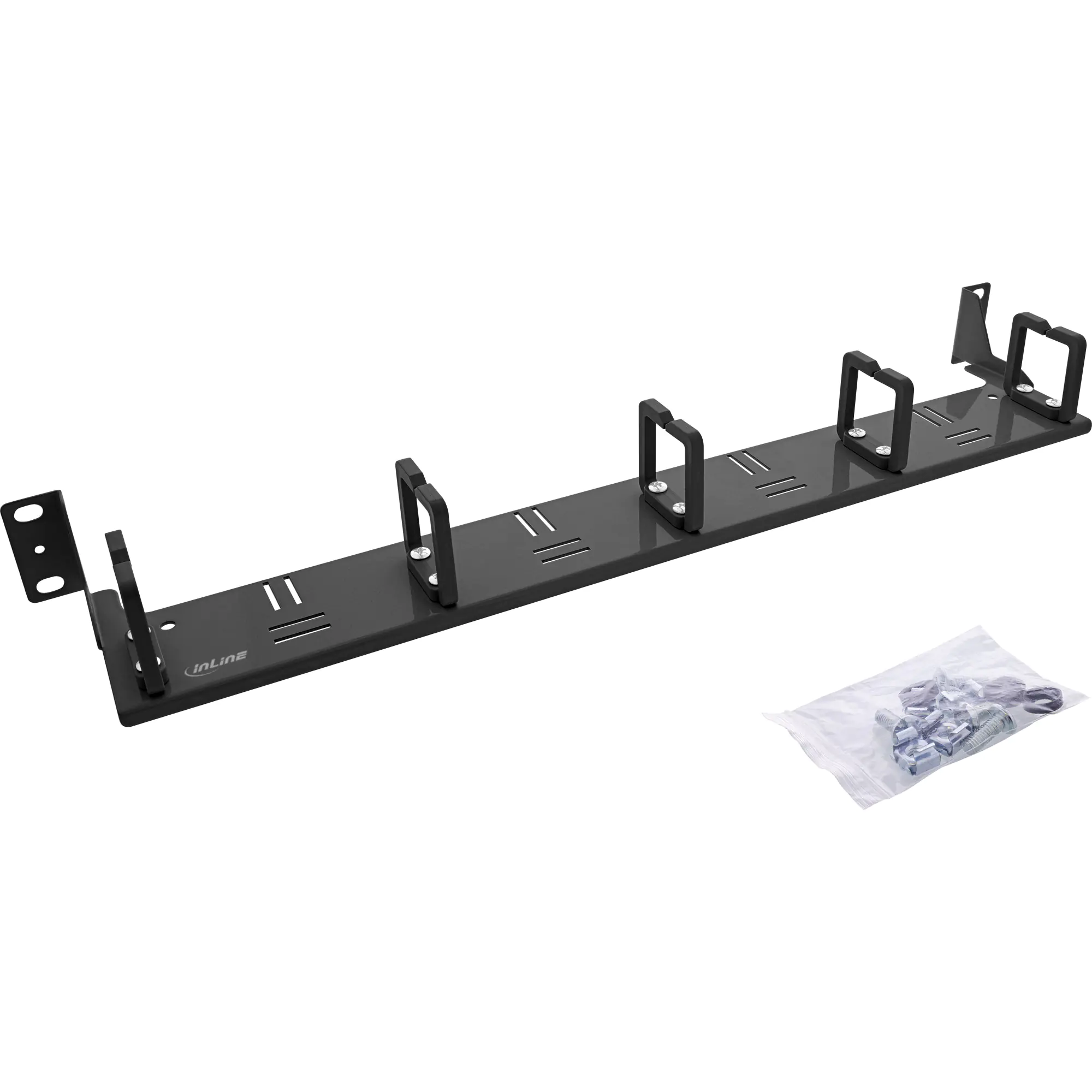 InLine 19" Kabelführungspanel - 1HE - 5 Kunststoffbügel - horizontal - schwarz