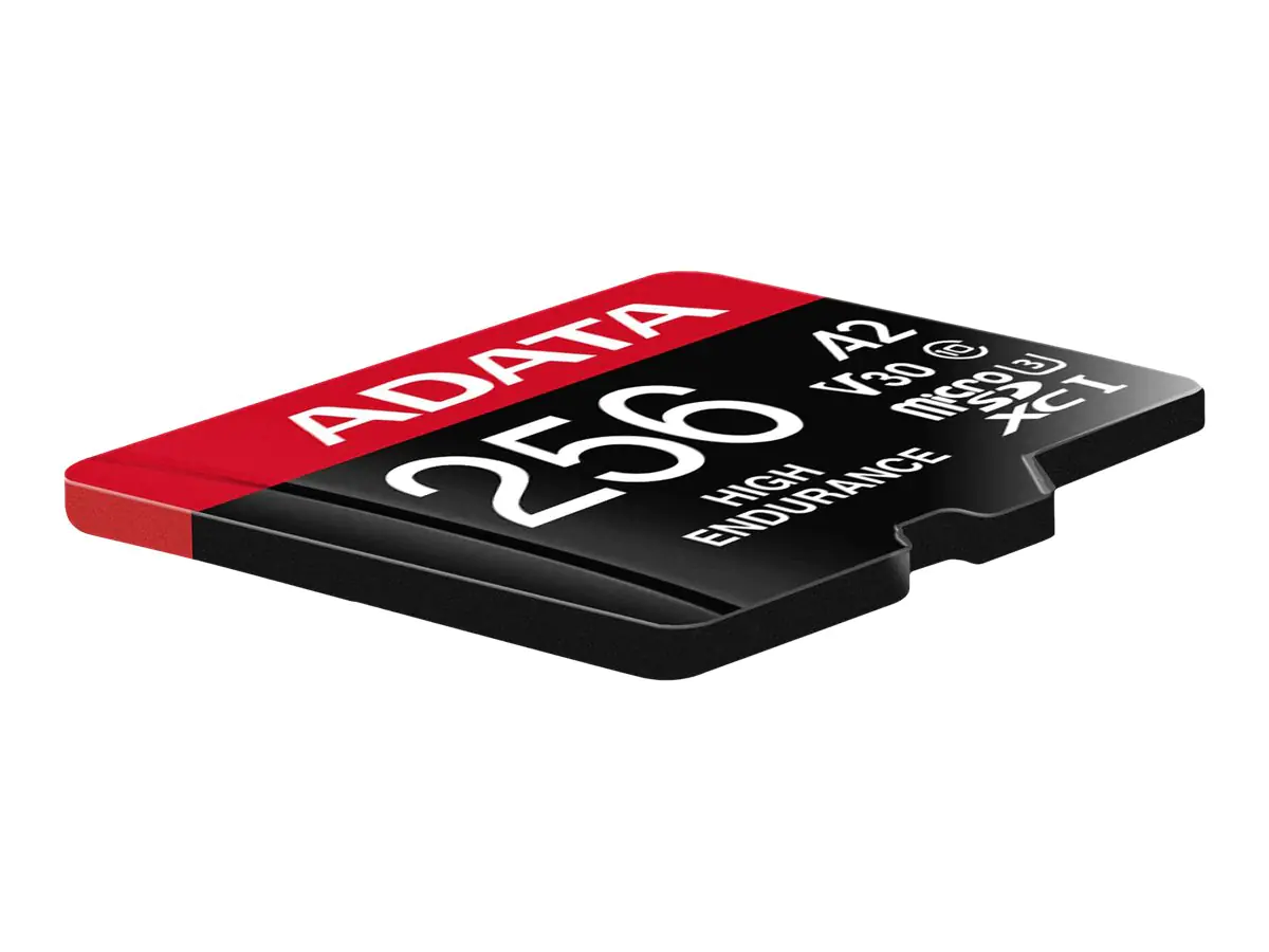 ADATA High Endurance - Flash-Speicherkarte (microSDXC-an-SD-Adapter inbegriffen) - 256 GB - A2 / Video Class V30 / UHS-I U3 / Class10 - microSDXC UHS-I
