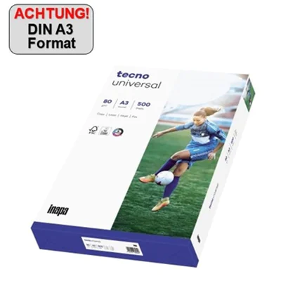 inapa tecno Kopierpapier Universal DIN A3 42 x 29,7 cm (B x H) 80g/m² holzfrei weiß 500 Bl./Pack. inapa tecno Kopierpapier Universal DIN A3 42 x 29,7 cm (B x H) 80g/m² holzfrei weiß 500 Bl./Pack.
