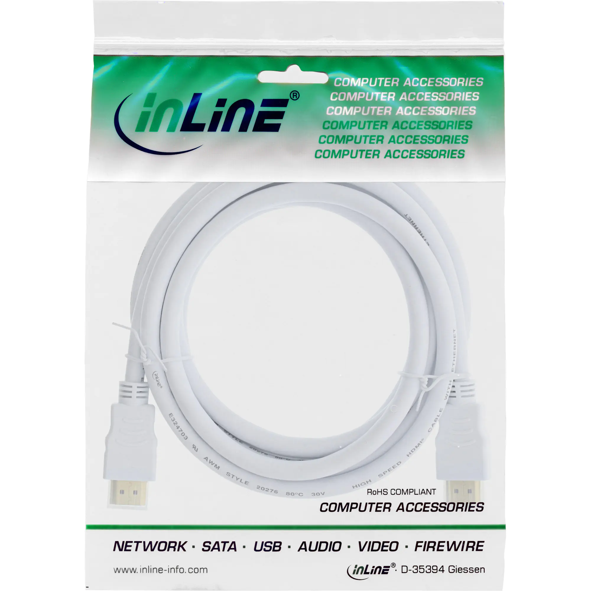 InLine - HDMI-Kabel mit Ethernet - HDMI männlich zu HDMI männlich - 3 m - Dreifachisolierung - weiß - 4K Unterstützung