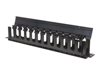Intellinet Kabelmanagement für 19"-Schränke, 19"-Kabelführung, 1 HE, mit Abdeckung, schwarz - Rack-Kabelführungsplatte mit Abdeckung - Schwarz, RAL 9005 - 1U - 48.3 cm (19")