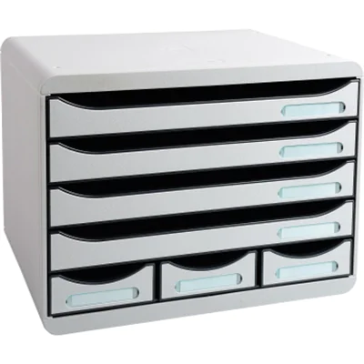 Exacompta Schubladenbox STORE-BOX Mini 7 Schubladen DIN A4 quer Polystyrol Gehäusefarbe: lichtgrau Farbe der Schublade: lichtgrau