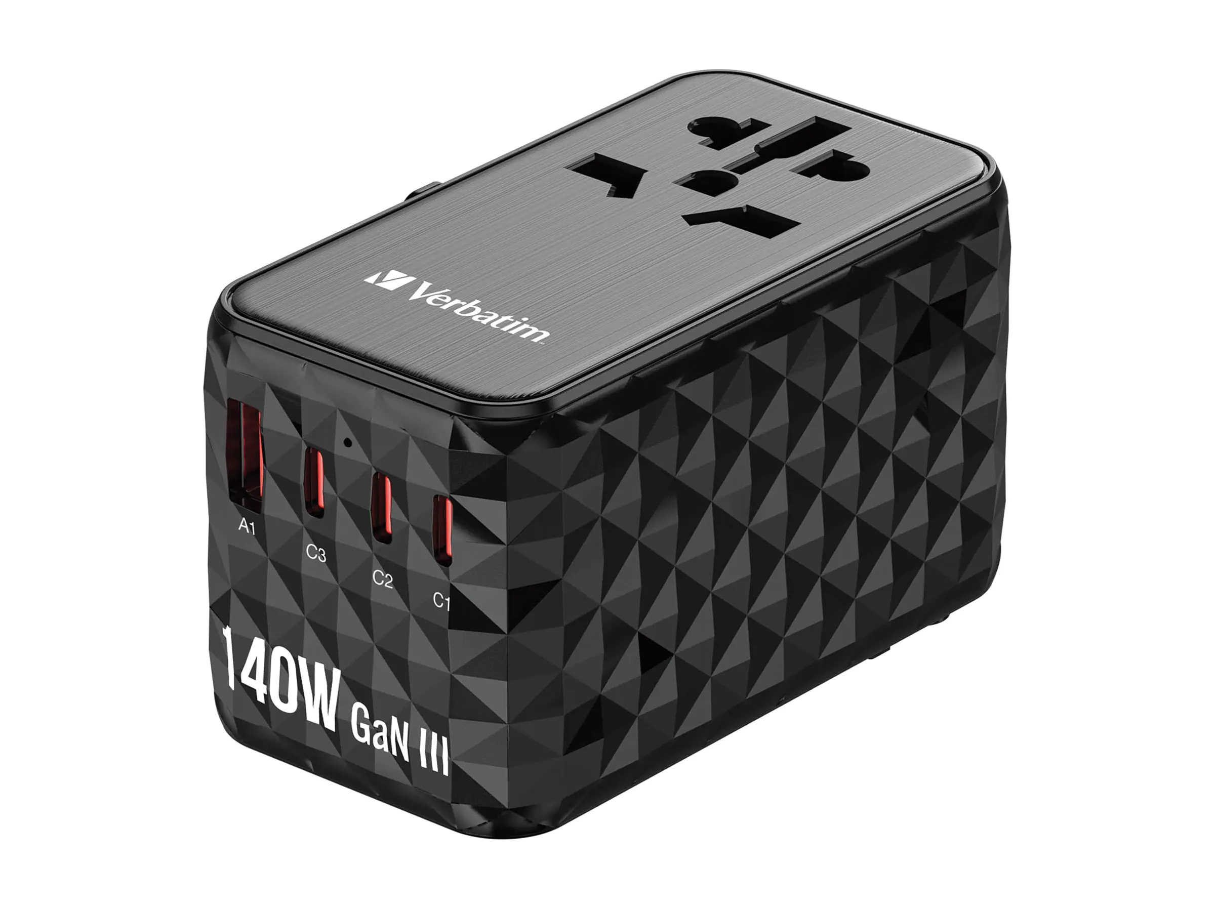 Verbatim UTA-10 - Netzteil - GaN III, universell - 140 Watt - 10 A - Power Delivery 3.1, PD/PPS, QC 3.0, QC 4.0+, Apple Fast Charge, USB BC 1.2, Fast Charge, PD 3.0, Super Charge - 4 Ausgabeanschlussstellen (3 x USB-C, USB) 32125