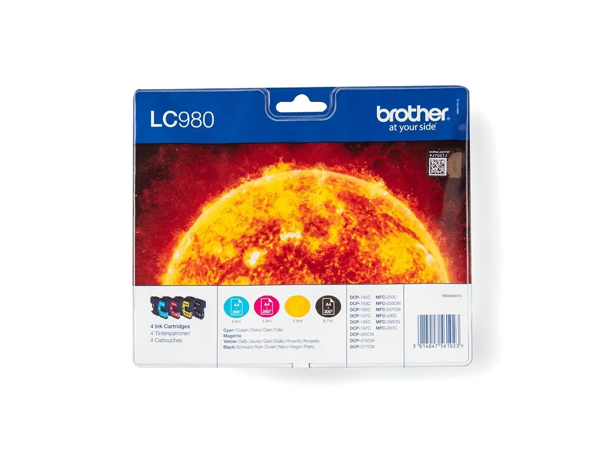Brother LC980VALBPDR - 4er-Pack - Schwarz, Gelb, Cyan, Magenta - Original - Blisterverpackung - Tintenpatrone - für Brother DCP-145, 163, 165, 195, 365, 373, 375, 377, MFC-250, 255, 290, 295, 297