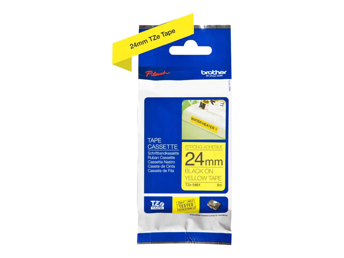Brother TZe-S651 - Extra starker Klebstoff - Schwarz auf Gelb - Rolle (2,4 cm x 8 m) 1 Kassette(n) laminiertes Band - für Brother PT-D600, P750, P950; P-Touch PT-3600, D600, D800, E550, E800, P750, P900, P950 Brother TZe-S651 - Extra starker Klebstoff - Schwarz auf Gelb - Rolle (2,4 cm x 8 m) 1 Kassette(n) laminiertes Band - für Brother PT-D600, P750, P950; P-Touch PT-3600, D600, D800, E550, E800, P750, P900, P950