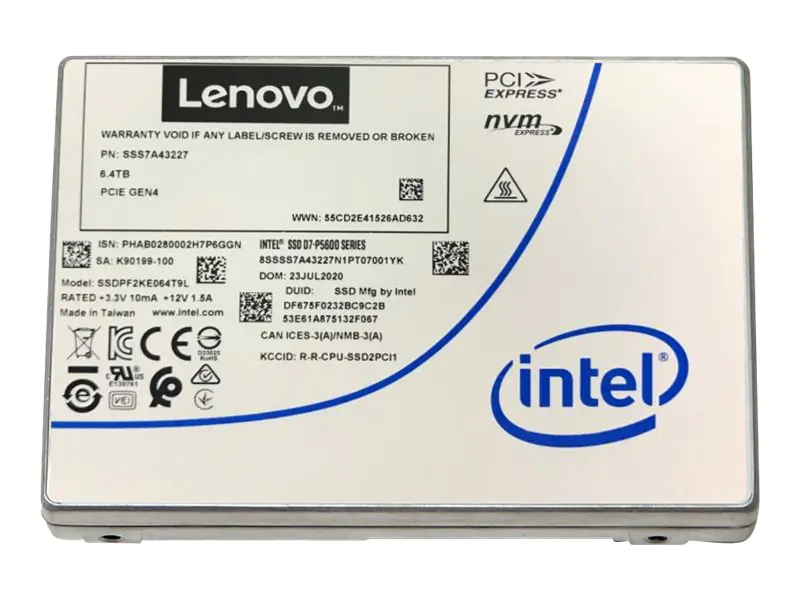 Lenovo Intel P5620 - SSD - Mixed Use - verschlüsselt - 12.8 TB - Hot-Swap - 2.5" (6.4 cm) 4XB7A17136