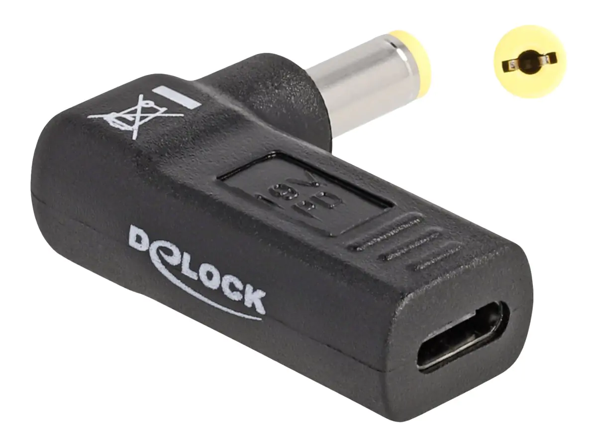 Delock - Netzteil - 24 pin USB-C (W) zu Gleichstromstecker 5,5 x 1,7 mm (M) - 19 V - 3 A - gewinkelt - Schwarz