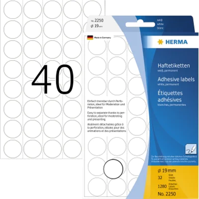 HERMA Markierungspunkt 2250 19mm Papier weiß 1.280 St./Pack. HERMA Markierungspunkt 2250 19mm Papier weiß 1.280 St./Pack.