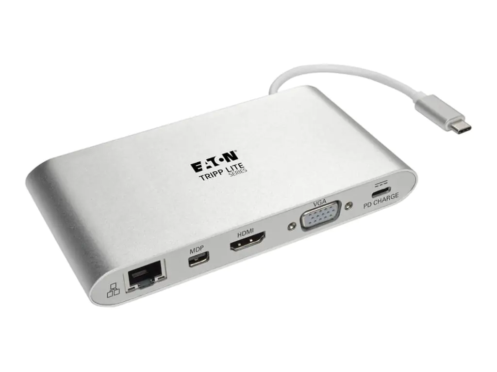 Tripp Lite USB C Docking Station 4K USB Hub USB 3.1 Gen 1 w/ USB-A, HDMI, VGA, mDP, Gigabit Ethernet, Mem Card, 3.5 mm & USB-C Charge 4K @ 30Hz, USB-C, USB Type C, USB Type-C - Dockingstation - USB-C - VGA, HDMI, Mini DP - GigE