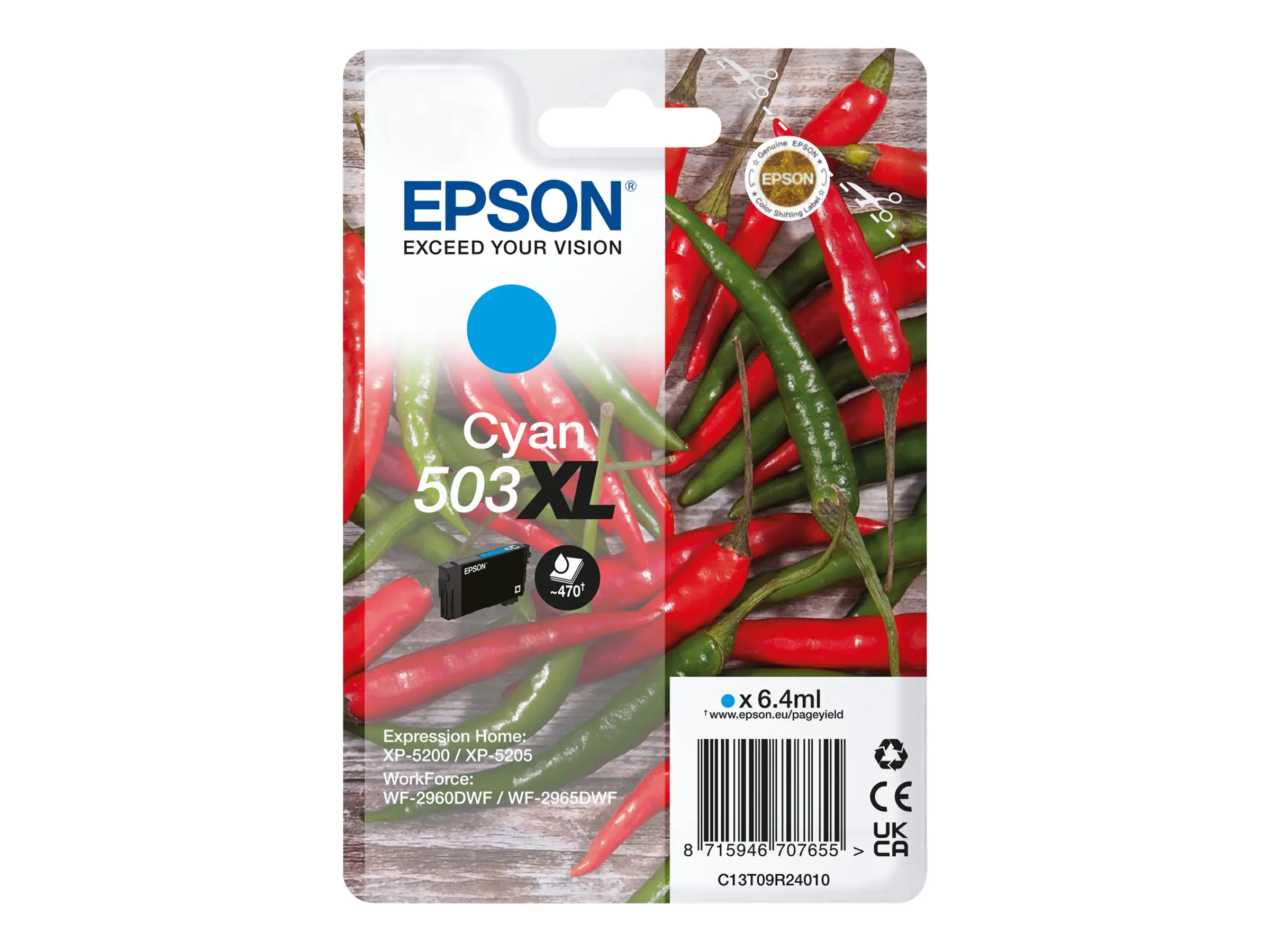 Epson 503XL - 6.4 ml - Cyan - original - Blisterverpackung - Tintenpatrone - für EPL 5200; RIP Station 5200; WorkForce WF-2960
