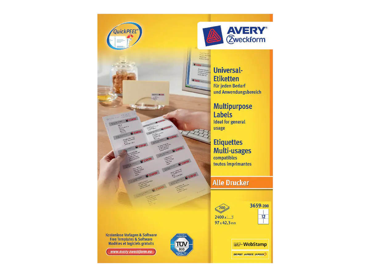Avery Zweckform Etikett 3659-200 97x42,3mm weiß 2.640 St./Pack.
