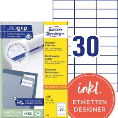 Avery Zweckform Universaletikett 3489 70x29,7mm weiß 3.000 St./Pack. Avery Zweckform Universaletikett 3489 70x29,7mm weiß 3.000 St./Pack.