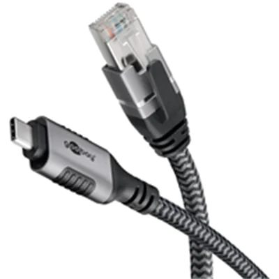 goobay - Netzwerkkabel - 24 pin USB-C (M) zu RJ-45 (M) - 1 m - 6 mm - FTP - CAT 6 - USB 3.1 - geflochtenes Kabel - Schwarz, Silber goobay - Netzwerkkabel - 24 pin USB-C (M) zu RJ-45 (M) - 1 m - 6 mm - FTP - CAT 6 - USB 3.1 - geflochtenes Kabel - Schwarz, Silber
