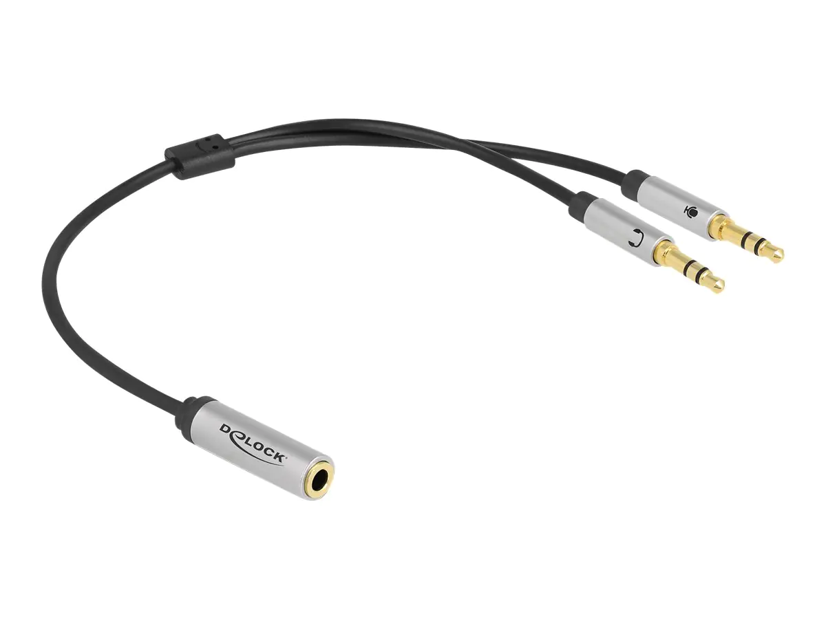 Delock - Headsetadapter - Mini-Phone Stereo 3,5 mm 4-polig weiblich zu mini-phone stereo 3.5 mm männlich - 27 cm - Schwarz