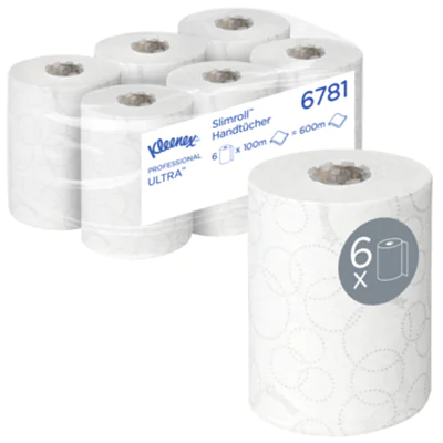 Kleenex® Handtuchrolle UltraT SlimrollT 19,8 cm x 100 m (B x L) AirflexT, 100 % recycelbar weiß 6 Rl./Pack. Kleenex® Handtuchrolle UltraT SlimrollT 19,8 cm x 100 m (B x L) AirflexT, 100 % recycelbar weiß 6 Rl./Pack.