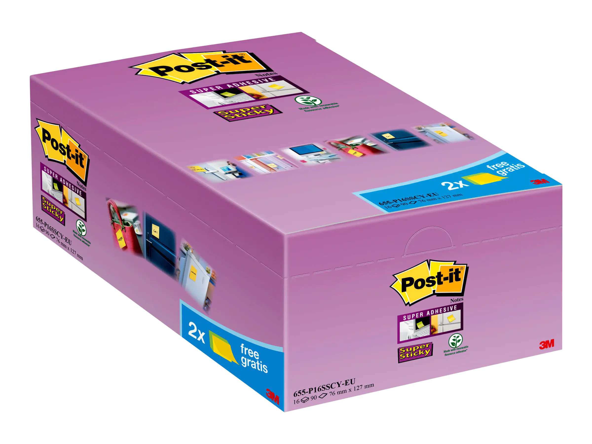 3M Post-it Super Sticky 655-P16SSCY-EU - Notizen - 76 x 127 mm - 1440 Blatt (16 x 90) 65516SYP