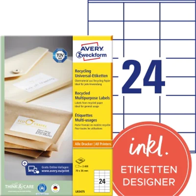 Avery Zweckform Universaletikett Recycling LR3475 2400 St./Pack. Avery Zweckform Universaletikett Recycling LR3475 2400 St./Pack.