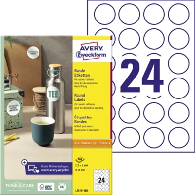 Avery Zweckform Etikett L3415-100 40mm weiß 2.400 St./Pack. Avery Zweckform Etikett L3415-100 40mm weiß 2.400 St./Pack.