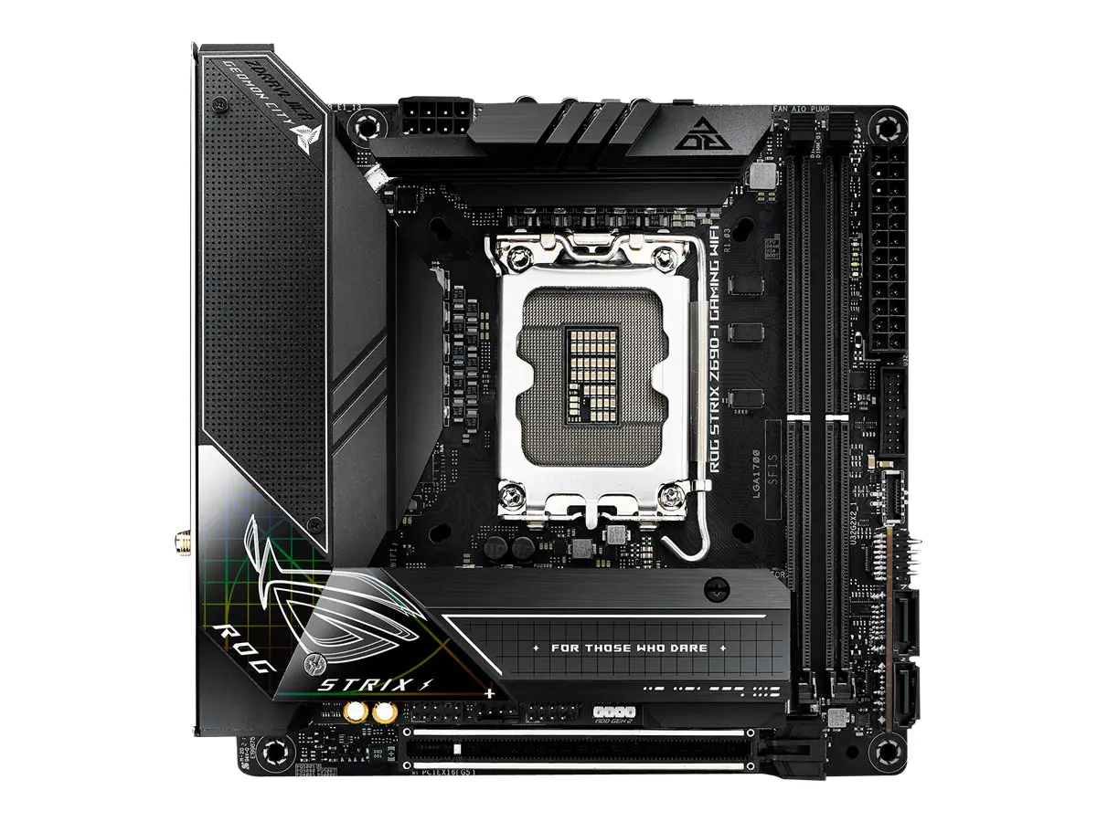 ASUS ROG STRIX Z690-I GAMING WIFI - Motherboard - Mini-ITX - LGA1700-Sockel - Z690 Chipsatz - USB 3.2 Gen 1, USB 3.2 Gen 2, USB-C Gen 2x2, USB4 - 2.5 Gigabit LAN, Wi-Fi 6, Bluetooth - Onboard-Grafik (CPU erforderlich) - HD Audio (8-Kanal)
