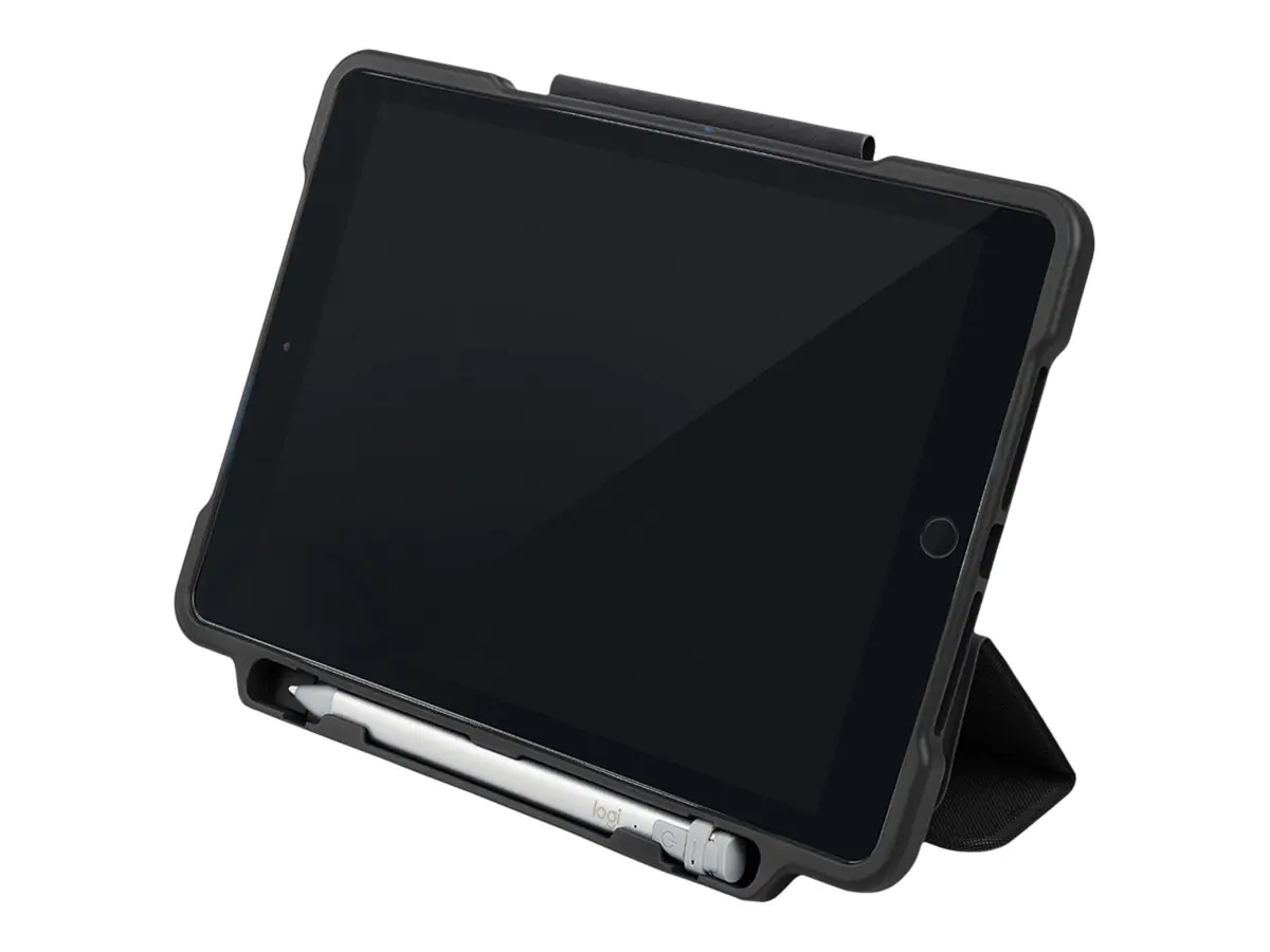 Tucano Alunno - Flip-Hülle für Tablet - widerstandsfähig - recycelter Kunststoff, Thermoplastisches Polyurethan (TPU), transparentes Polycarbonat - Schwarz - für Apple 10.2-inch iPad (7. Generation, 8. Generation, 9. Generation)