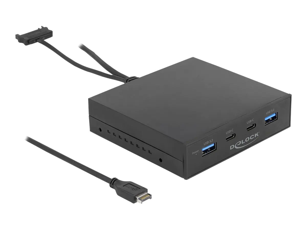 Delock - Anschlüsse am vorderen Bedienfeld des Speicherschachts - USB 3.2 Gen 2 Type-C x 2, USB 3.2 Gen 2 Type-A x 2 - Schwarz