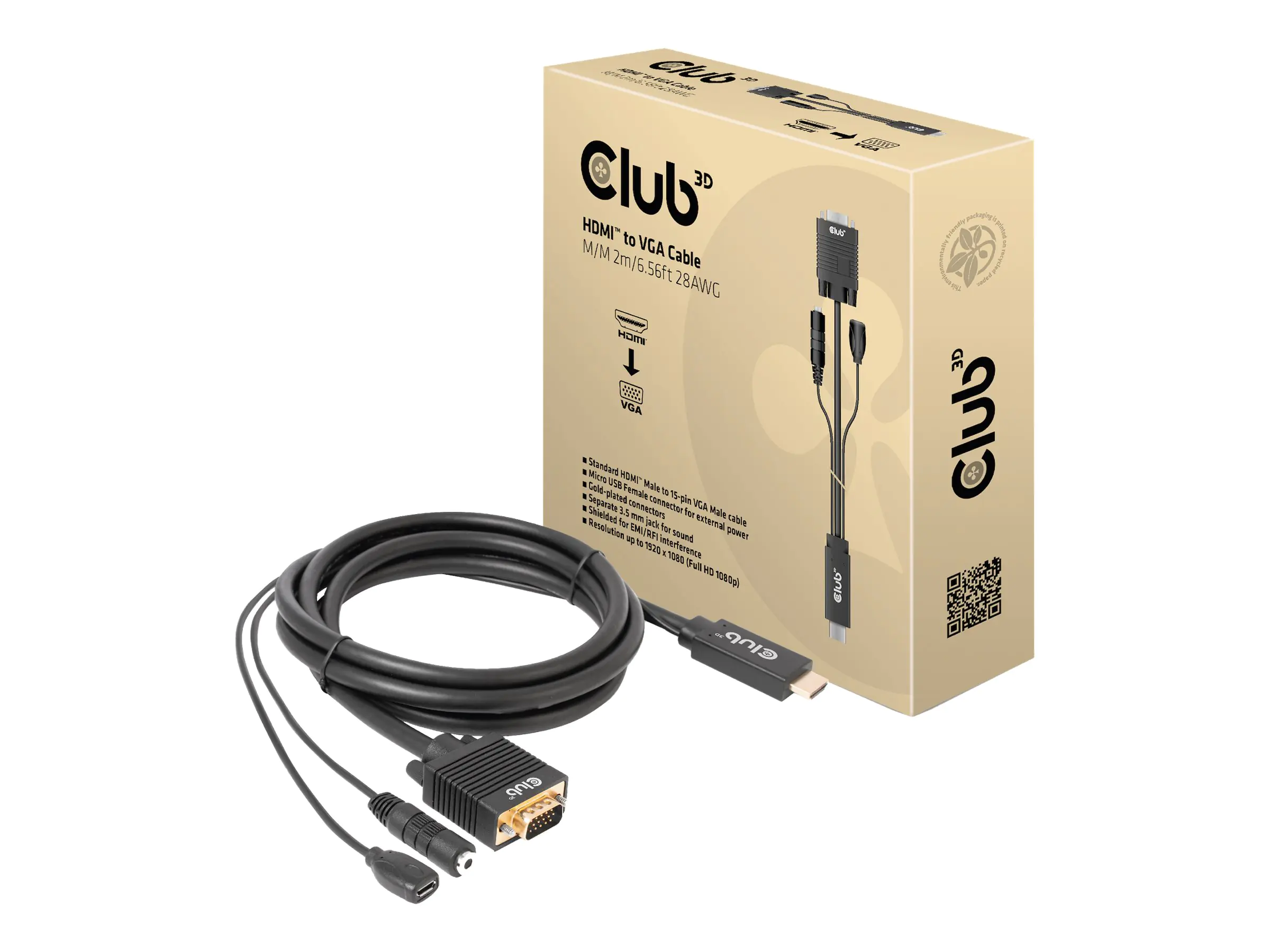 Club 3D - Adapterkabel - HDMI, Mikro-USB Typ B (nur Strom) männlich zu HD-15 (VGA), mini-phone stereo 3.5 mm - 2 m - 1080p-Unterstützung