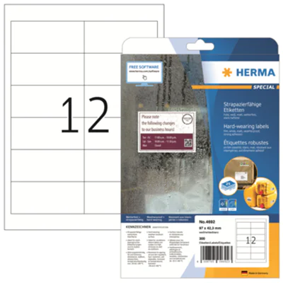 HERMA Etikett Folie 4692 96,5x42,3mm weiß 300 St./Pack. HERMA Etikett Folie 4692 96,5x42,3mm weiß 300 St./Pack.
