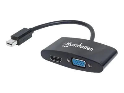 Manhattan Mini DisplayPort 1.2 to HDMI or VGA Adapter Cable (2-in-1), 25cm, Black, Passive, Male to Female, HDMI 4K@30Hz, VGA@60Hz, Note: Only One Port can be used at a time, Lifetime Warranty, Blister - Videoadapter - Mini DisplayPort männlich zu HD-15 (