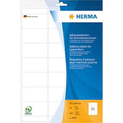 HERMA Adressetikett 4431 67x38mm weiß 420 St./Pack. HERMA Adressetikett 4431 67x38mm weiß 420 St./Pack.