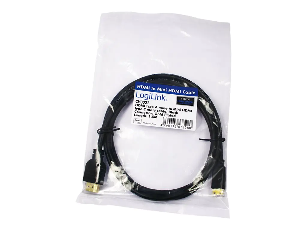 LogiLink High Speed with Ethernet - HDMI-Kabel mit Ethernet - HDMI männlich zu mini HDMI männlich - 1.5 m - Schwarz