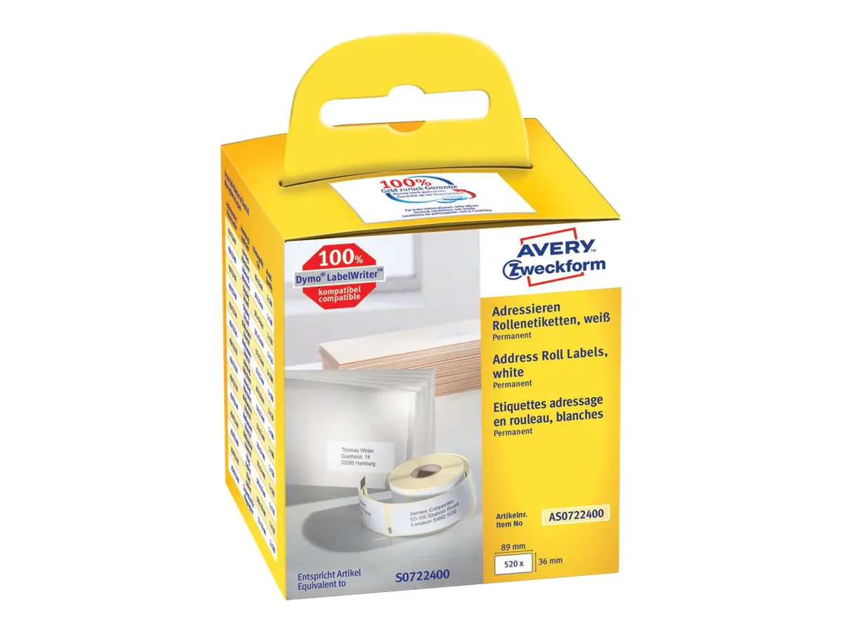 Avery Zweckform Etikett AS0722400 89x36mm 260 St./Rl. 2 Rl./Pack.