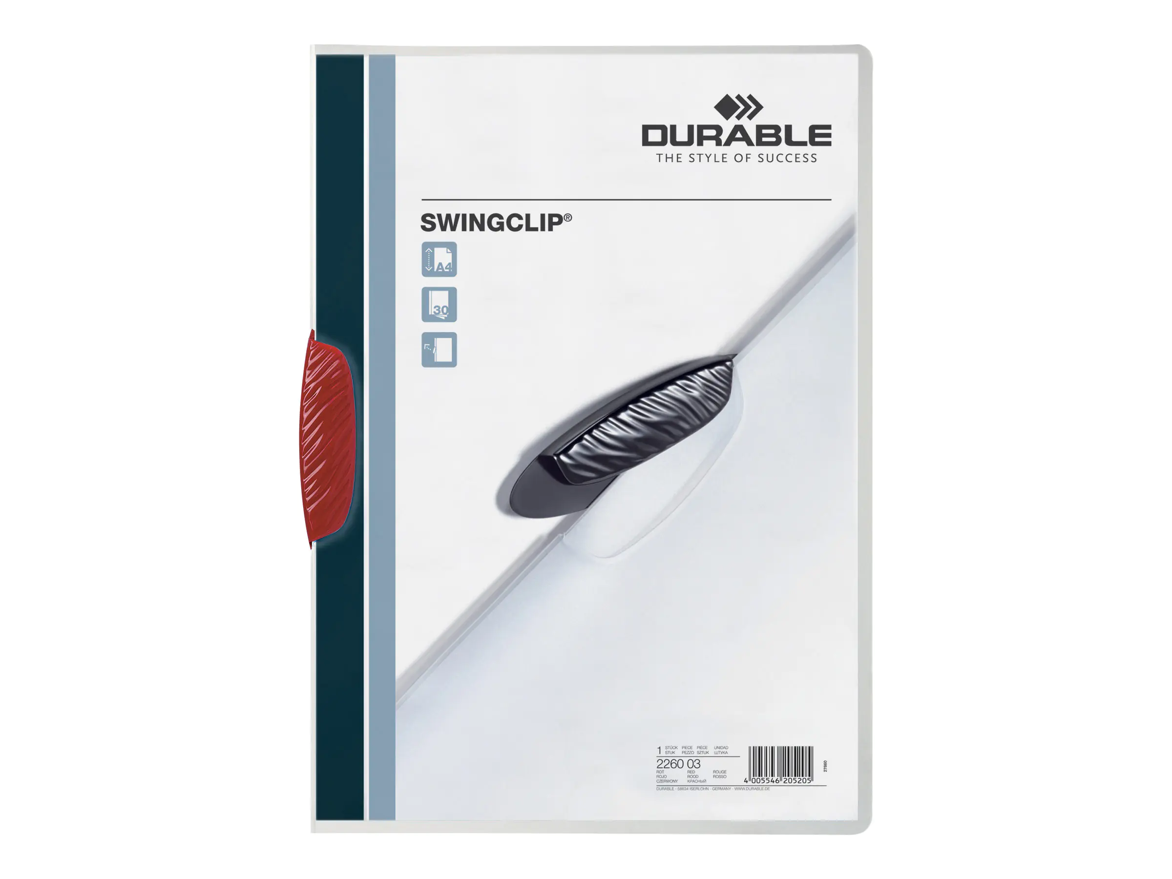 DURABLE Klemmmappe SWINGCLIP 226003 DIN A4 max. 30Bl. Klemme rt