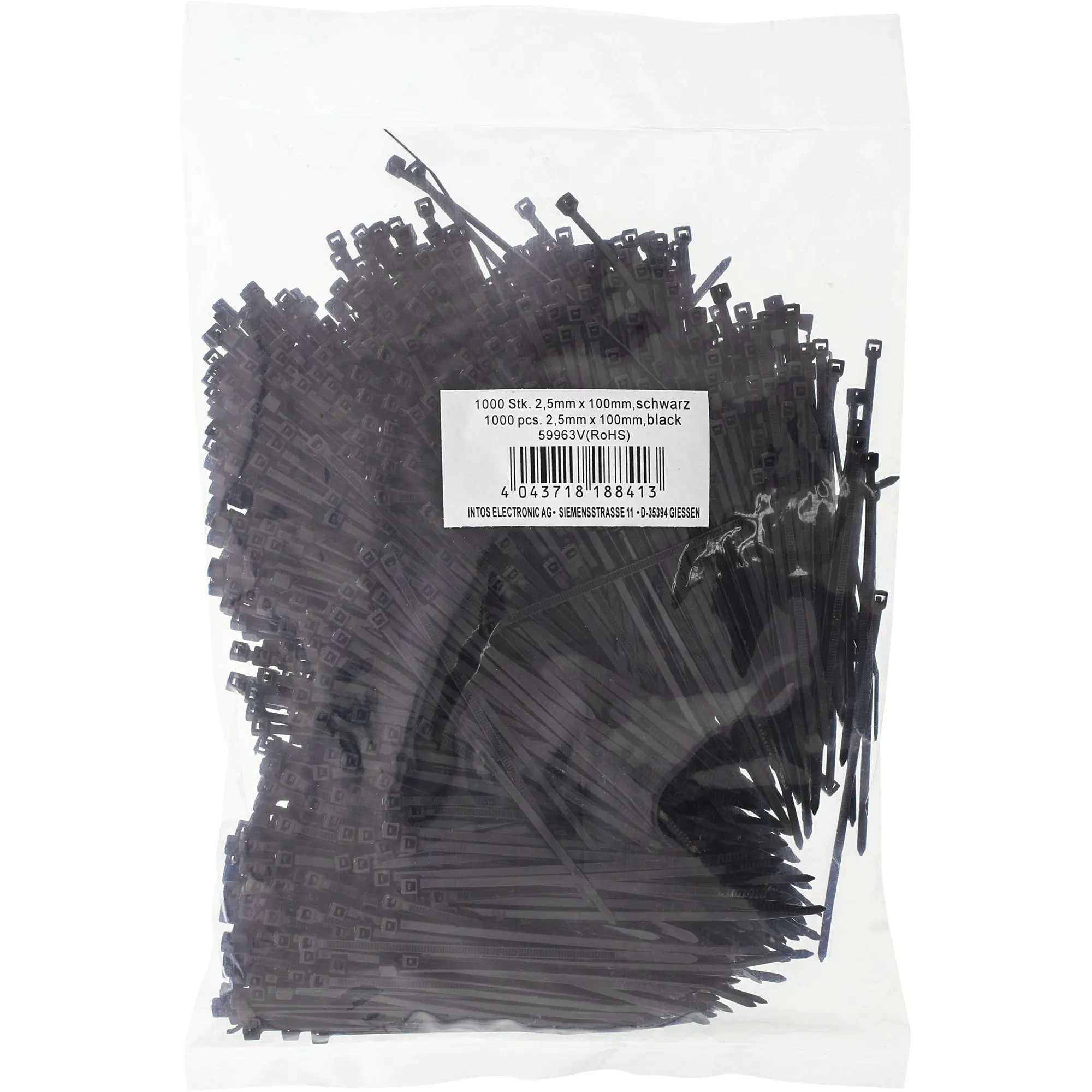 InLine Kabelbinder - Länge 100mm - Breite 2,5mm - schwarz - 1000 Stück - bulk