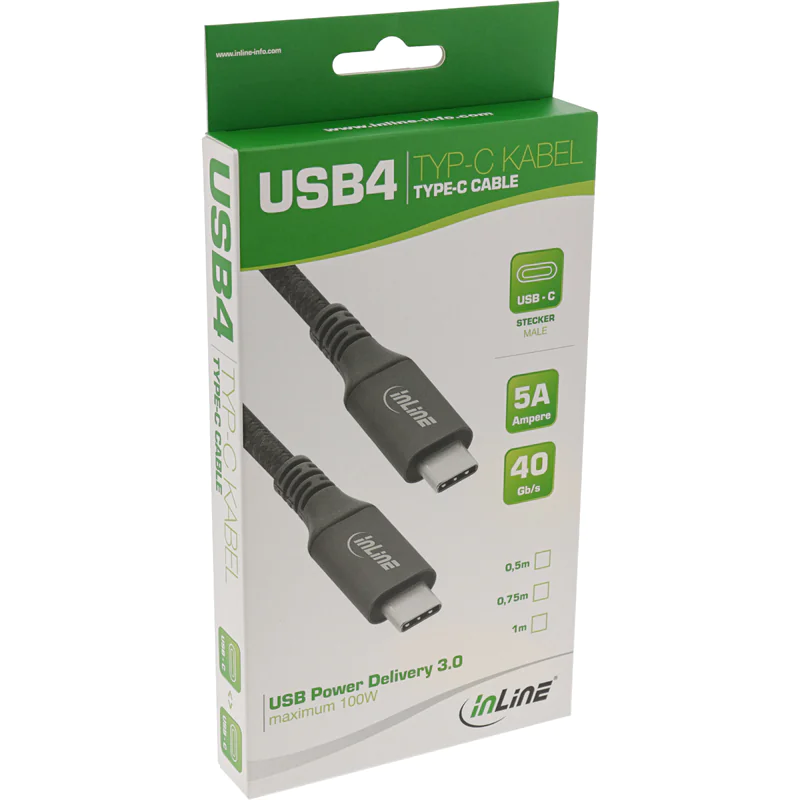 InLine - USB-Kabel - 24 pin USB-C (M) zu 24 pin USB-C (M) - USB4 / Thunderbolt 3 / Thunderbolt 4 - 20 V - 5 A - 1 m - unterstützt Power Delivery 3.0 - Schwarz InLine - USB-Kabel - 24 pin USB-C (M) zu 24 pin USB-C (M) - USB4 / Thunderbolt 3 / Thunderbolt 4 - 20 V - 5 A - 1 m - unterstützt Power Delivery 3.0 - Schwarz