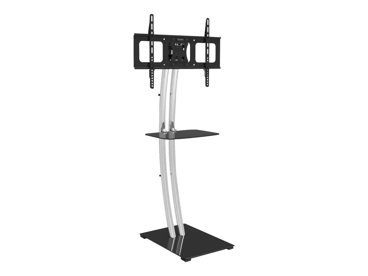 Techly Support Floor Rectangular Base and Shelf - Aufstellung für LCD-Display - Glas, Chrom - Schwarz, Silber - Bildschirmgröße: 81.3-177.8 cm (32"-70") - Bodenaufstellung
