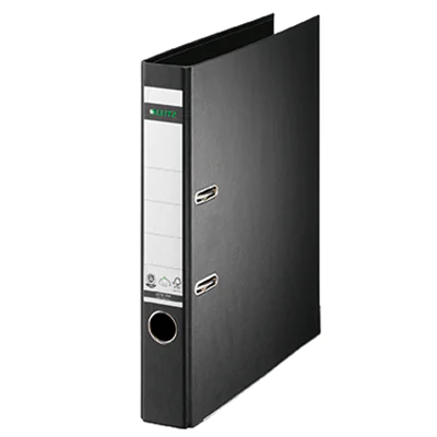 Leitz Ordner 50mm DIN A4 Rückenschild: geklebt Werkstoff: Pappe Material außen: Papier Material innen: Papier schwarz Leitz Ordner 50mm DIN A4 Rückenschild: geklebt Werkstoff: Pappe Material außen: Papier Material innen: Papier schwarz