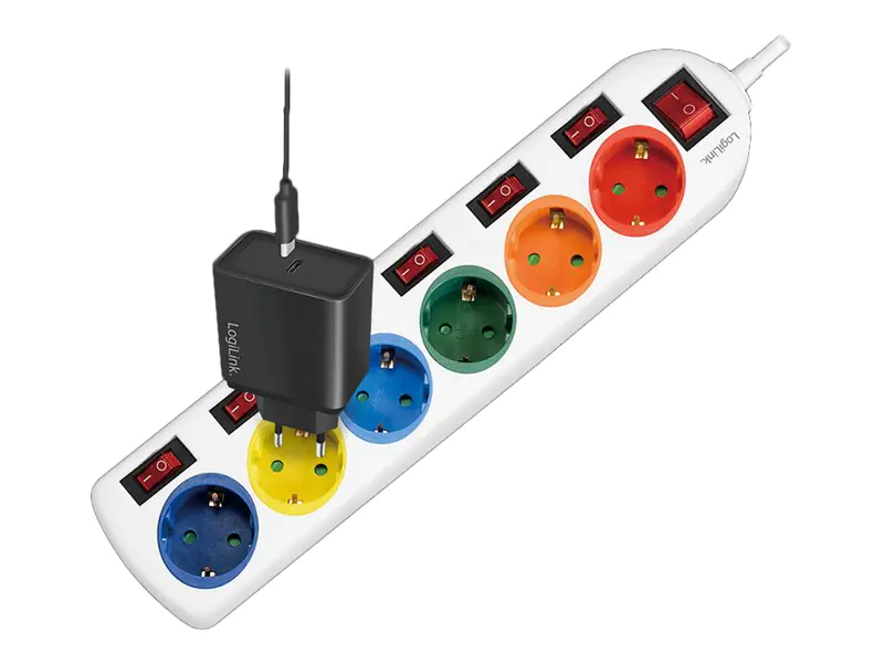 LogiLink Multicolor - Steckdosenleiste - Wechselstrom 250 V - 3680 Watt - Ausgangsanschlüsse: 6 (6 x Leistungs-CEE 7/3) LPS259