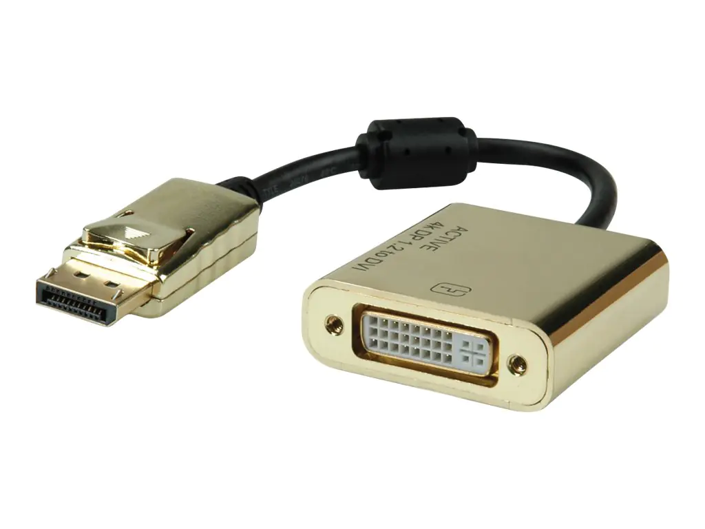 Roline Gold - Videoadapter - Dual Link - DisplayPort (M) zu DVI-I (W) - DisplayPort 1.2 - 15 cm - 4K Unterstützung, aktiv - Schwarz, Gold