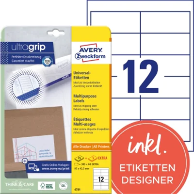 Avery Zweckform Universaletikett 4781 97x42,3mm weiß 360 St./Pack. Avery Zweckform Universaletikett 4781 97x42,3mm weiß 360 St./Pack.