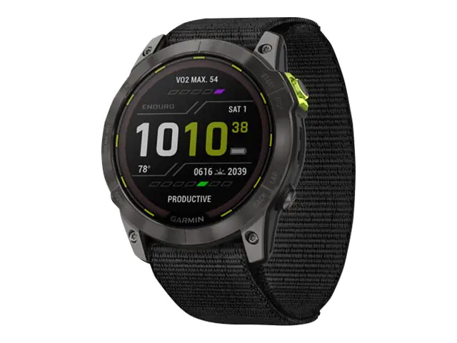 Garmin Enduro 2 - Sportuhr mit Riemen - UltraFit Nylongewebe - schwarz - Handgelenkgröße: 110-220 mm - Anzeige 3.556 cm (1.4") - 32 GB - Bluetooth, ANT+, Wi-Fi - 70 g