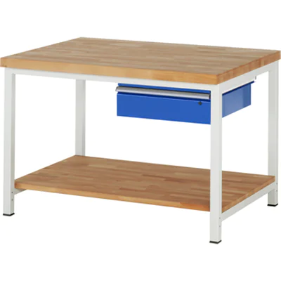 RAU Werkbank 8000 1.250 x 840-1.040 x 900 mm (B x H x T) enzianblau lichtgrau