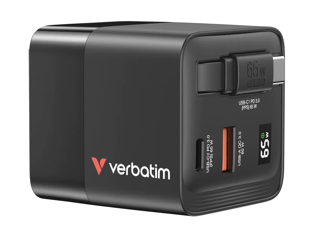 Verbatim Netzteil - GaN - 65 Watt - 3.25 A - PD 3.0, QC 3.0 (2 x USB-C, USB) 32217