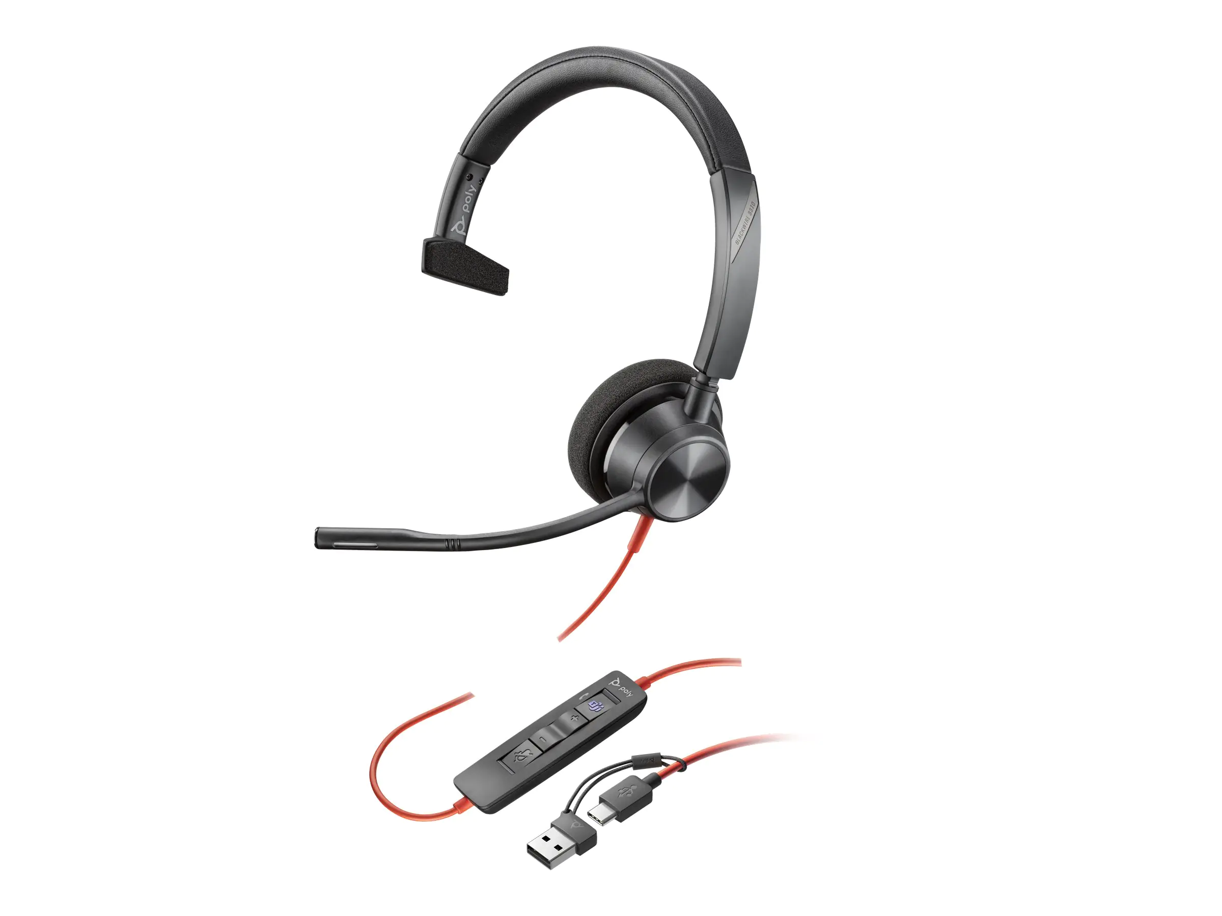 Poly Blackwire 3310 - Blackwire 3300 series - Headset - On-Ear - kabelgebunden - USB-A - Schwarz - Zertifiziert für Microsoft Teams, UC-zertifiziert