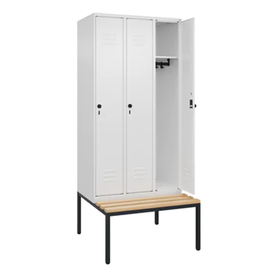 C+P Kleiderspind Classic PLUS 900 x 2.120 x 815 mm (B x H x T) 3 Abteile Stahl/Holz verkehrsweiß