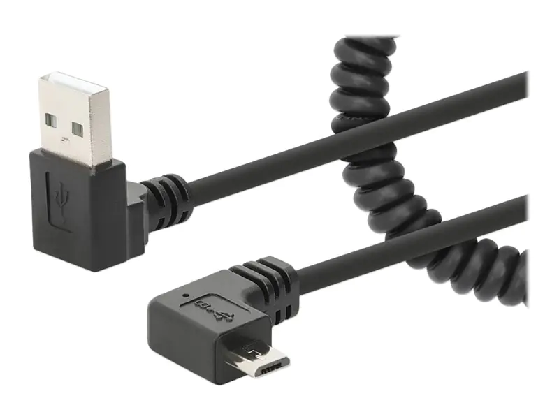 Manhattan USB-A to Micro-USB Cable, 1m, Male to Male, Black, 480 Mbps (USB 2.0), Tangle Resistant Curly Design, Angled Connectors, Ideal for Charging Cabinets/Carts, Hi-Speed USB, Lifetime Warranty, Polybag - USB-Kabel - USB (nur Strom) (M) gewinkelt zu 4