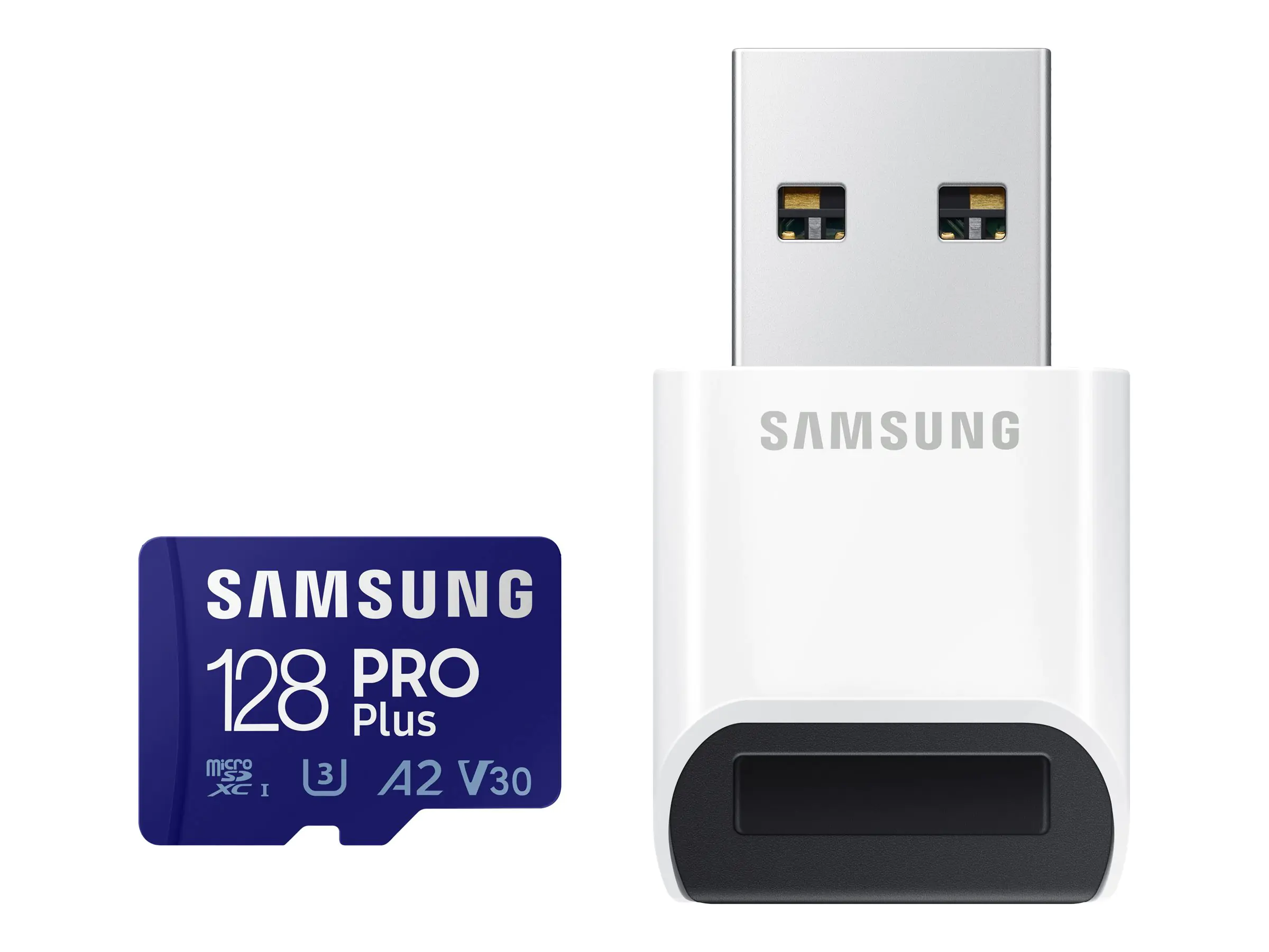 Samsung PRO Plus MB-MD128KB - Flash-Speicherkarte (microSDXC-an-SD-Adapter inbegriffen) - 128 GB - A2 / Video Class V30 / UHS-I U3 / Class10 - microSDXC UHS-I - Blau