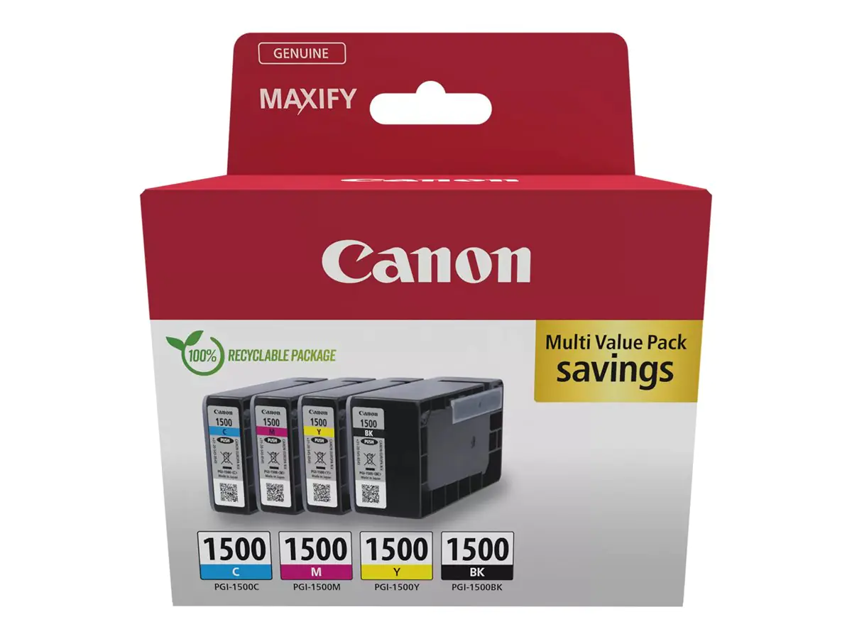 Canon Tinte Multipack 9218B006 PGI 1500 BK/C/M/Y BK= 12,4 ml / CMY= je 4,5 ml 4 Stück