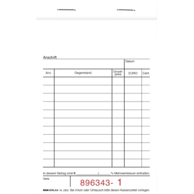 RNK Kassenblock 2952 15x10cm oben geheftet 50x2Blatt RNK Kassenblock 2952 15x10cm oben geheftet 50x2Blatt