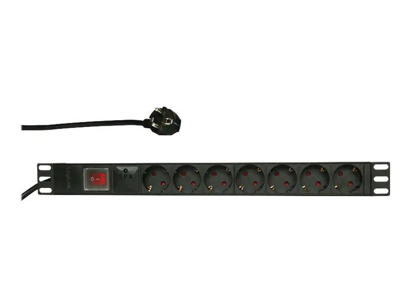 LogiLink Stromverteilungseinheit (Rack - einbaufähig) - Wechselstrom 250 V - 3500 Watt - Eingabe, Eingang power CEE 7/7 - Ausgangsanschlüsse: 7 (Stromversorgung) PDU7C01